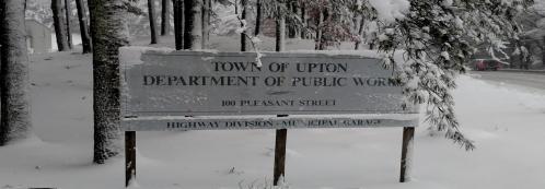 Town of Upton Department of Public Works Sign in the Snow